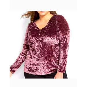 Lane Bryant Burgundy Crushed Velvet V-Neck Size 22/24 holiday soft work top